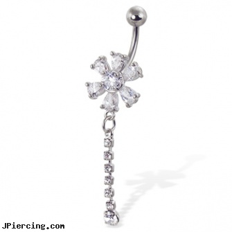 Navel ring with gemmed flower and jeweled dangle, navel piercing video, navel piercing facts, navel rings and sex, purchase cock ring, star nose ring