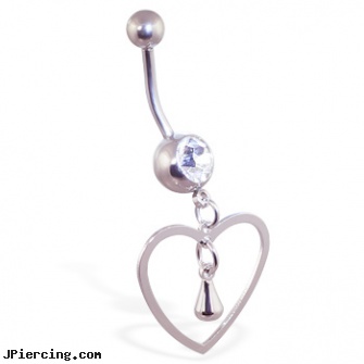 Navel ring with large dangling open heart, navel barbells, tongue piercing navel piercing, navel, tongue ring retainers, horseshoe belly button rings