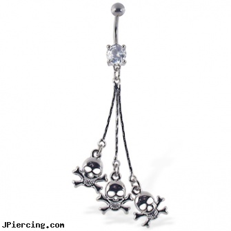 Navel ring with long dangling skulls, titanium navel belly rings, navel piercing keloid, sterling silver navel jewelry, curved earrings screw balls, nipple rings body jewlery