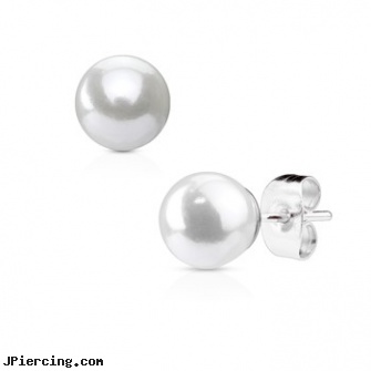 Pair Of Pearl 316L Surgical Steel Earring Studs, torn penis piercing repair, pearl navel ring, 316l jewelry cards, surgical steel nose rings, surgical steel body jewelry