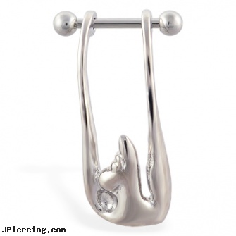 Straight helix barbell with dangling cuff , 16 ga, internally threaded straight barbells, straight nose stud, straight pin nose rings, helix cone, cone helix