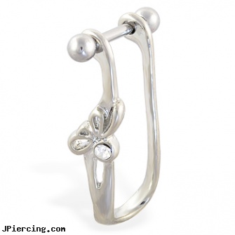 Straight helix barbell with dangling cuff with clear bow, 16 ga, straight onyx plugs, gold plated straight barbell eyebrow jewelry, straight barbell clear retainer, helix piercing, self helix piercing