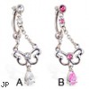 Reversed belly ring with dangling chandelier butterfly