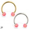 14K Gold Horseshoe/Circular Barbell with Pink Opal Balls