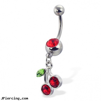 belly ring button jeweled cherry