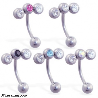 Curved barbell with triple CZ top, 16 ga. Length: 3/8