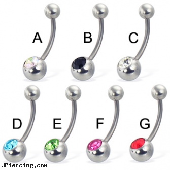 Jeweled belly button ring, 16 ga. Length: 7/16